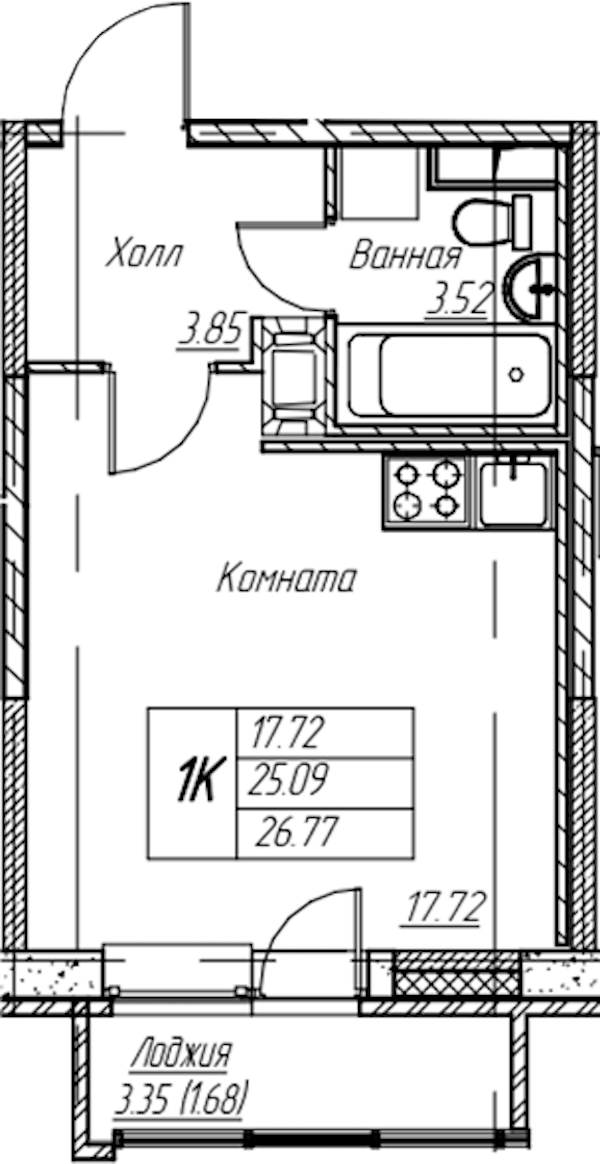 Квартира студия 26.77 м², 3/22 эт., ЖК «Парк-квартал Юнтолово»